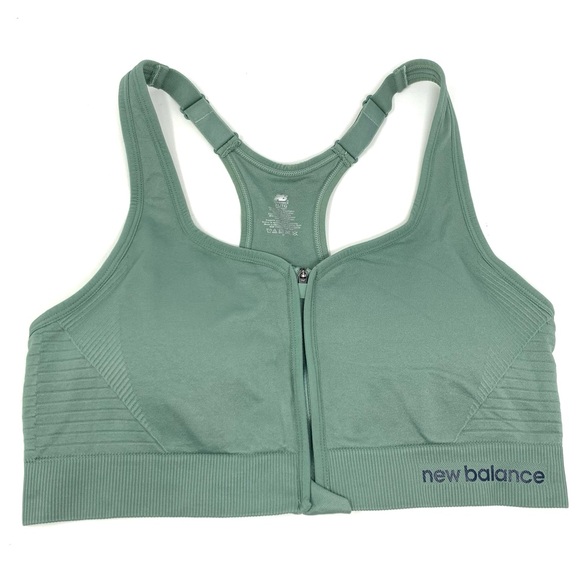 New Balance Other - New Balance Seamless Mid Impact Zip-Front Sport Bra Top in Sage Green Size XL